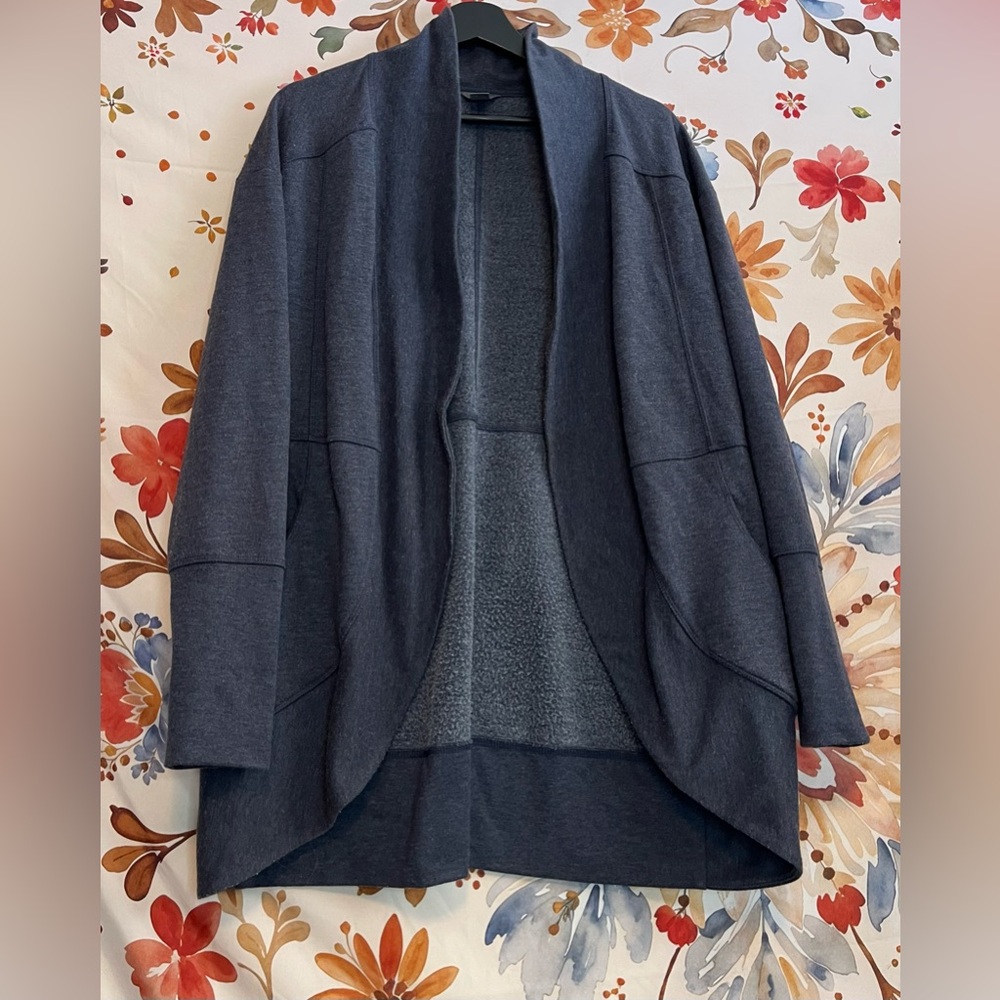 Eddie Bauer M Dark Heather Blue Fleece Thumbhole Casual Active Spring Cardigan